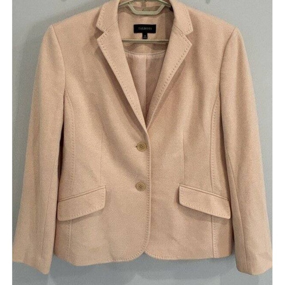 Talbots Soft Knit Blazer Jacket 2 Button Peach Cotton Blend Pockets Size 14